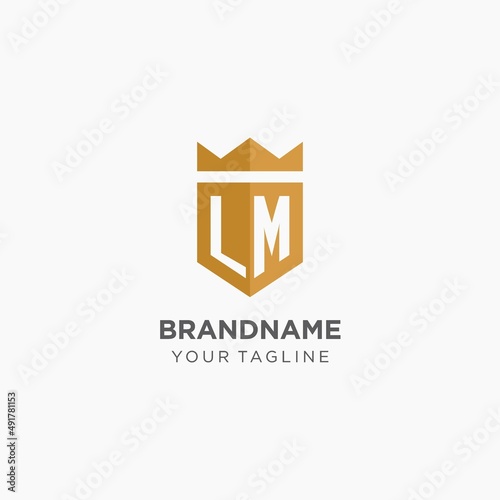 Monogram LM logo with geometric shield and crown, luxury elegant initial logo design