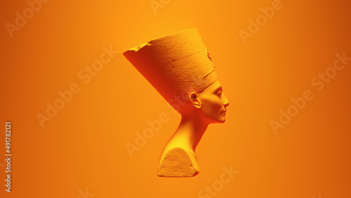 Orange Bust of Nefertiti Egyptian Queen Goddess with Bright Vibrant Vivid Orange Background 3d illustration render