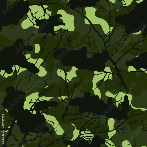 Vector print with vectors. Forest camouflage. Hunting clothes. Textile.