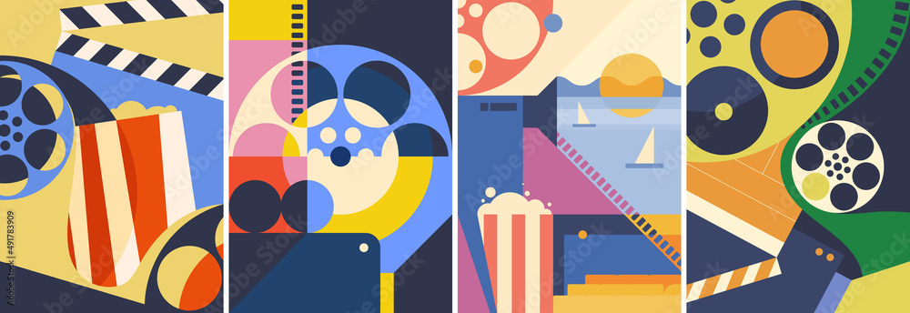 Set of cinema posters. Placard designs in abstract style. Set of cinema posters. Placard designs in abstract style.