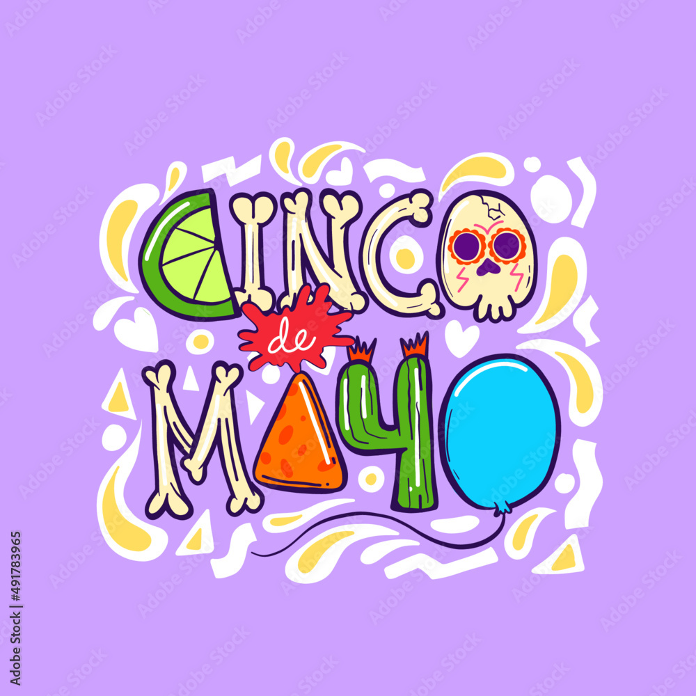 Fototapeta premium Cinco de mayo vector lettering. Mexican Festive