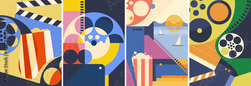 Set of cinema posters. Placard designs in abstract style.