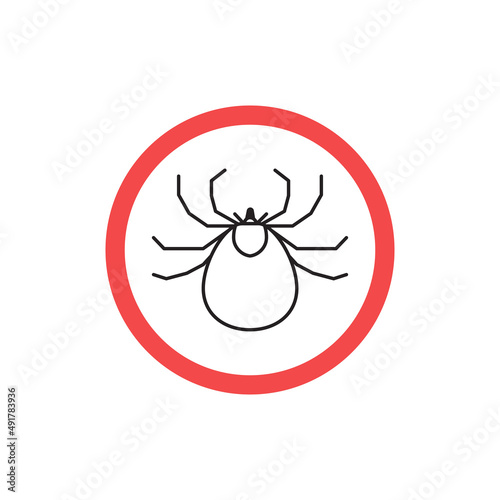 Mite parasites. Tick silhouette. Anti bug vector icon. Tick parasite warning sign. Epidemic. Human or domestic animal mite parasite danger symbol for spray or lotion packaging, poster or vet banner.