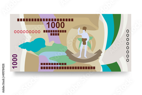 Vatu Vector Illustration. Vanuatu money set bundle banknotes. Paper money 1000 VUV. Flat style. Isolated on white background. Simple minimal design.