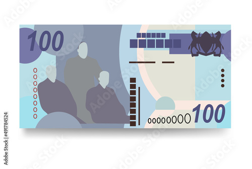 Pula Vector Illustration. Botswana money set bundle banknotes. Paper money 100 BWP. Flat style. Isolated on white background. Simple minimal design.