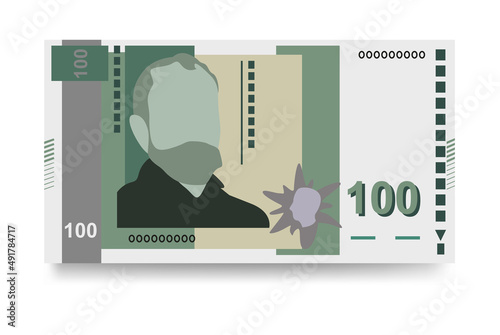 Bulgarian Lev Vector Illustration. Bulgaria money set bundle banknotes. Paper money 100 BGN. Flat style. Isolated on white background. Simple minimal design.