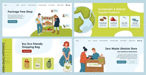 Eco friendly shop web page set with organic product