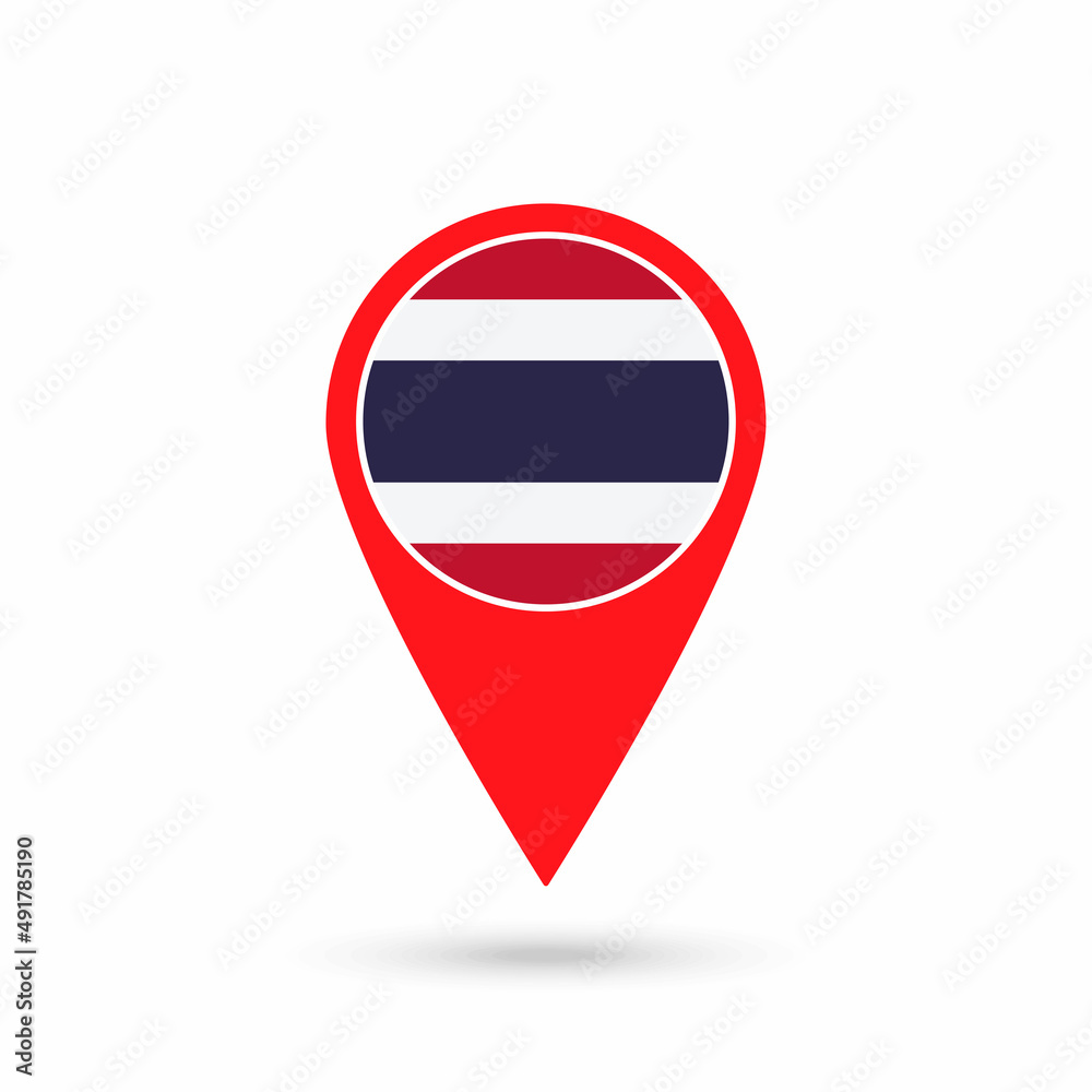 Map pointer with contry Thailand. Thailand flag. Vector illustration.