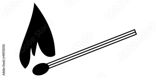 Burning safety match icon, arson sign with a match