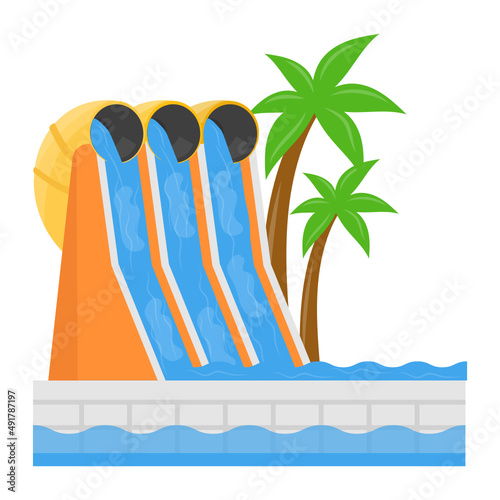 Half Pipe Multi lane racer Concept, stream slide vector color icon design, water world symbol, recreation play ground Sign, Amusement or theme park stock illustration