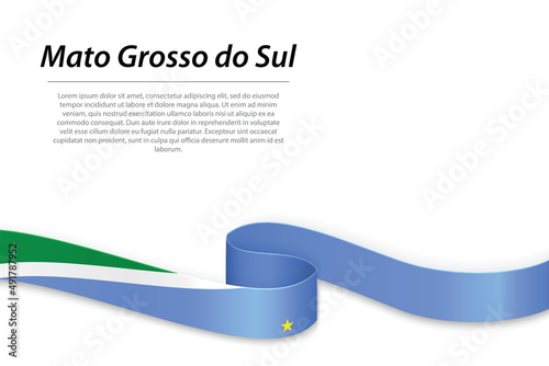 Waving ribbon or banner with flag of Mato Grosso do Sul photo