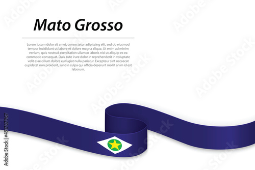 Waving ribbon or banner with flag of Mato Grosso