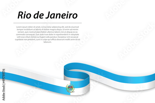 Waving ribbon or banner with flag of Rio de Janeiro