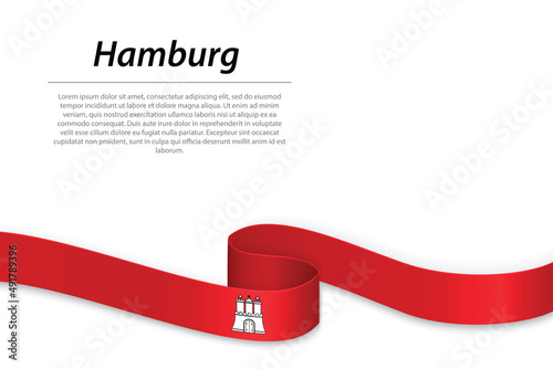 Waving ribbon or banner with flag of Hamburg