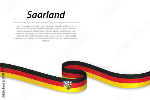 Waving ribbon or banner with flag of Saarland