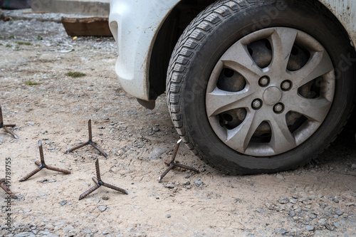  Spikes to puncture the tires of Russian military vehicles during the war © vbaleha