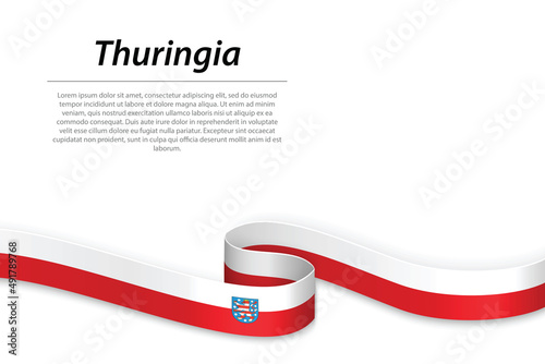 Waving ribbon or banner with flag of Thuringia