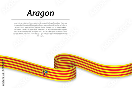 Waving ribbon or banner with flag of Aragon