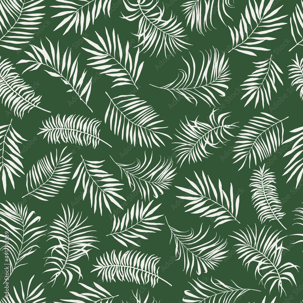 Leaves of palm tree seamless pattern, tropical jungle background, exotic vector illustration