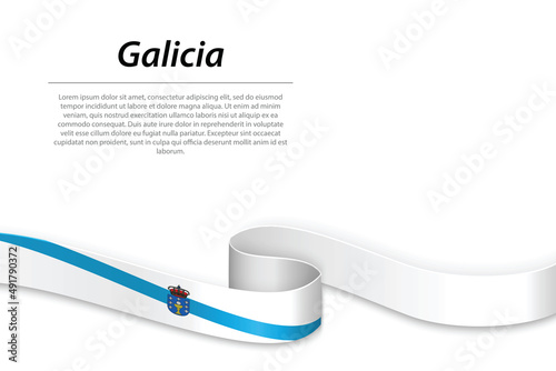 Waving ribbon or banner with flag of Galicia photo