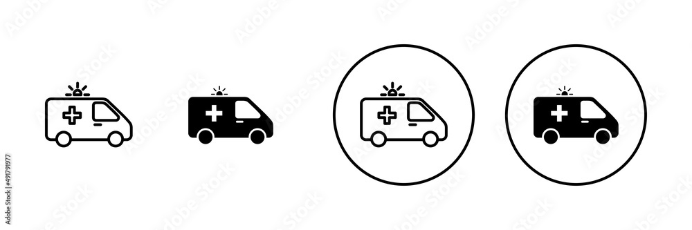 Ambulance icons set. ambulance truck sign and symbol. ambulance car Ambulance icons set. ambulance truck sign and symbol. ambulance car