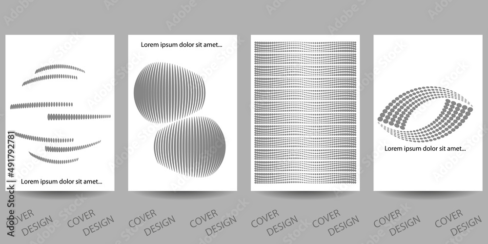 Monochrome minimalistic geometric background of lines and dots with halfton effect. Trendy template for design cover, poster, flyer. Layout set for sales, presentations.