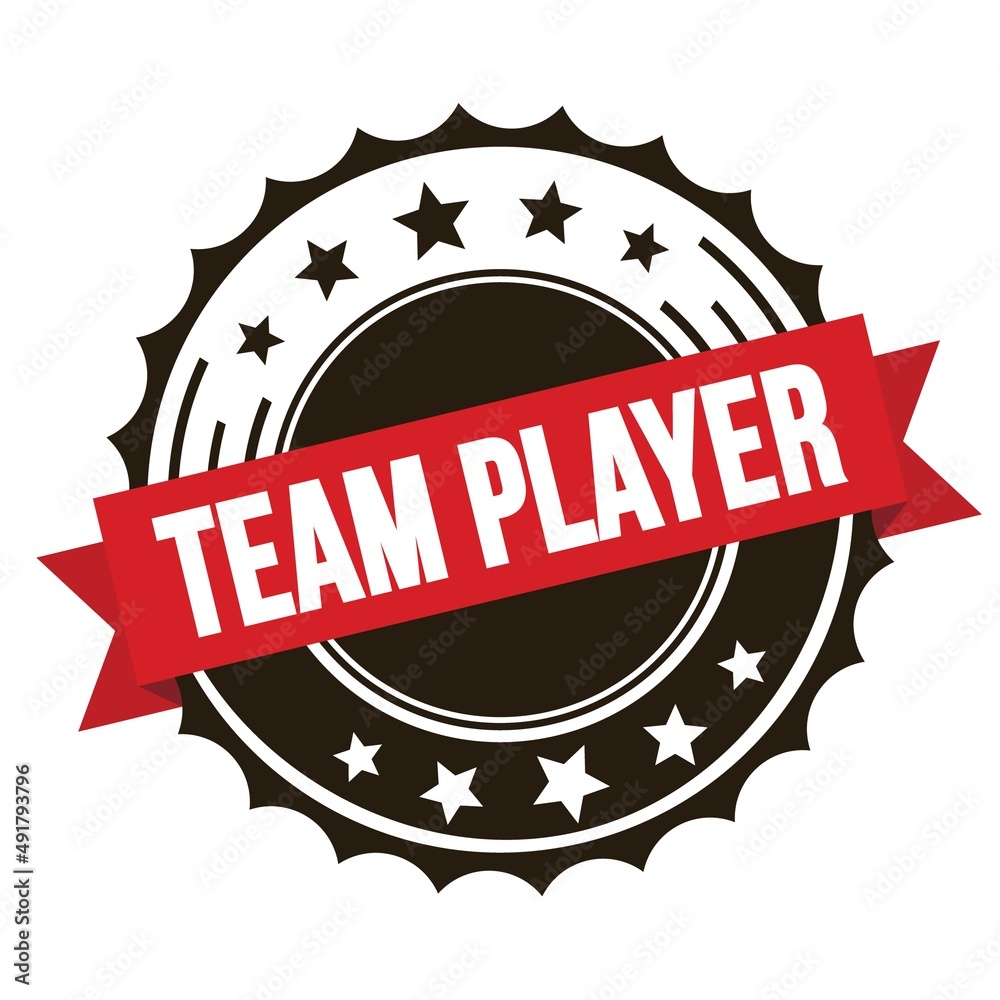 TEAM PLAYER text on red brown ribbon stamp. TEAM PLAYER text on red brown ribbon stamp.