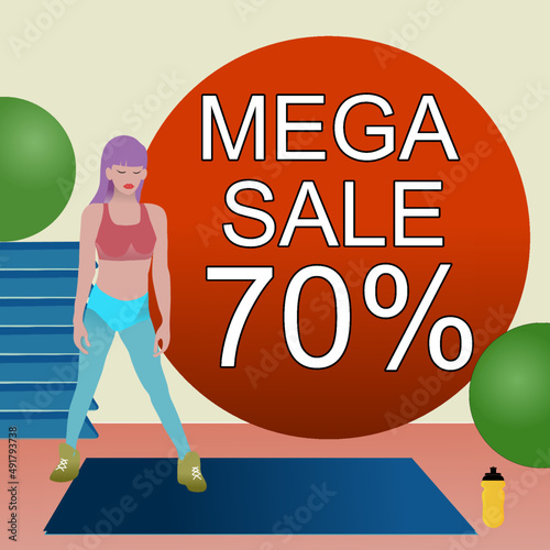 Girl in a gym with mega sale promotion
