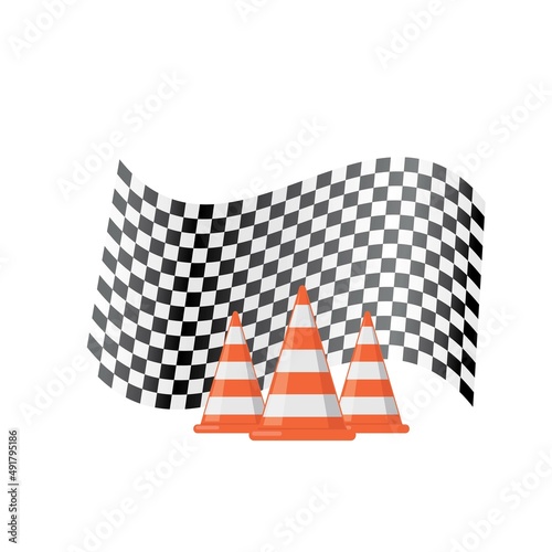 racing flag with traffic cone icon vector illustration concept design template photo