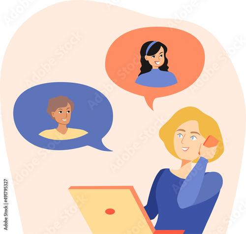 Girl answering a phone call and talking to some clients or colleagues