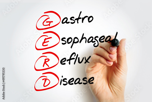 GERD - Gastroesophageal Reflux Disease acronym with marker, medical concept background photo