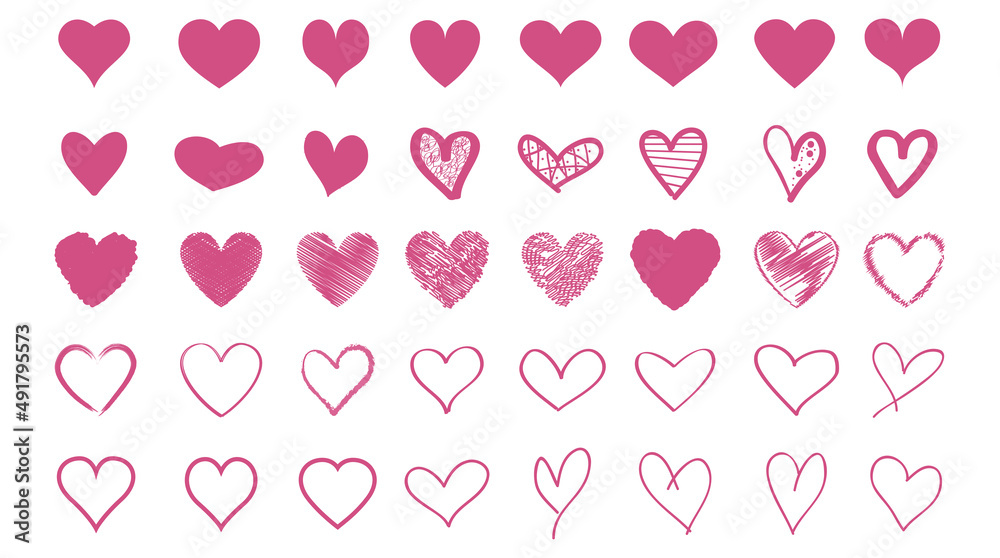 Heart contour vector. Purple hand drawn love icon isolated. Paint brush