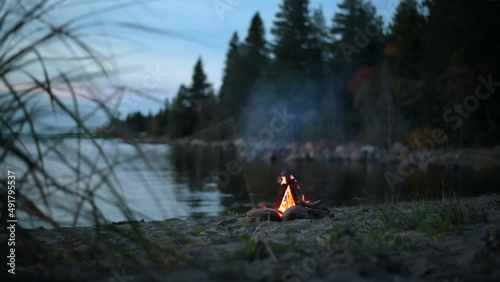 Campfire at sand beach in Scandinavia