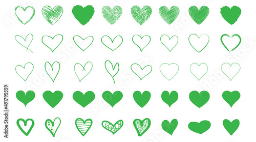 Heart contour vector. Green hand drawn love icon isolated. Paint brush stroke heart icon. Hand drawn vector for love logo, heart symbol, doodle icon and Valentine's day. Painted grunge vector shape