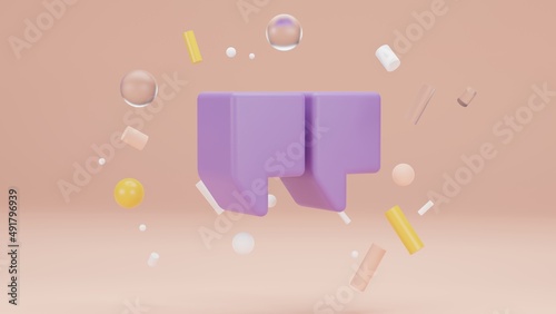 Quotation marks on orange background. 3D-rendering	