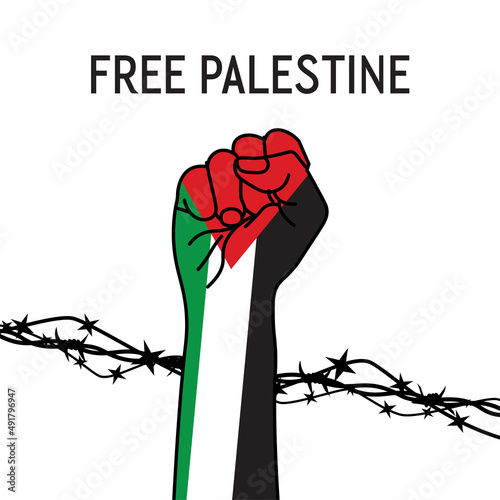 illustrtion of hand on wire with palestine flag, free palestine country vector.