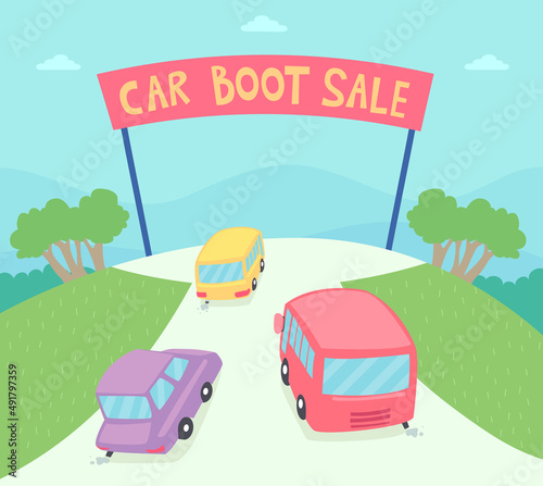 Car Boot Sale Event Vehicles Entrance Illustration © BNP Design Studio