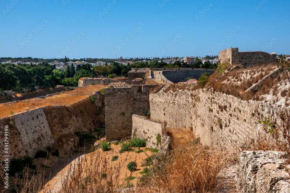 View on the fort walls in old Rhodes town