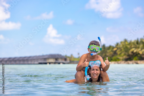 Mother and son snorkeling on the Maldive Islands © Victor