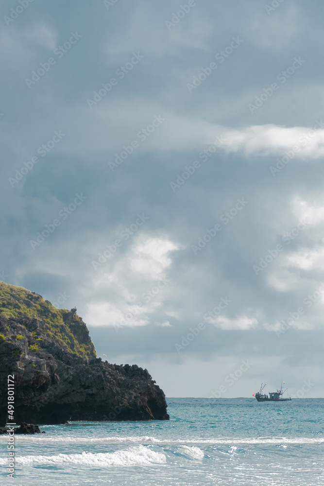 Fototapeta premium Borizo Beach, Asturias. Views to the Island of Arnielles.