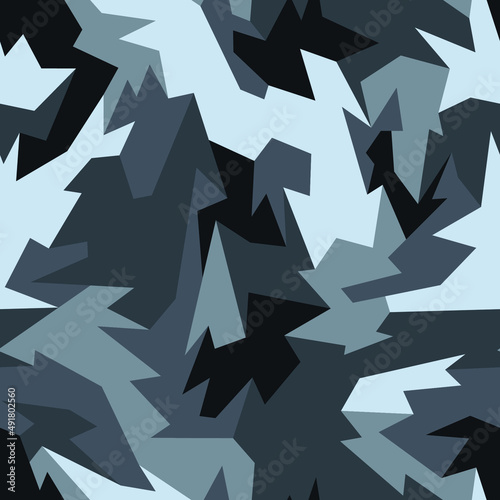 Geometric camouflage seamless pattern. Abstract modern polygon camo texture for army and hunting fabric print. Vector illustration.