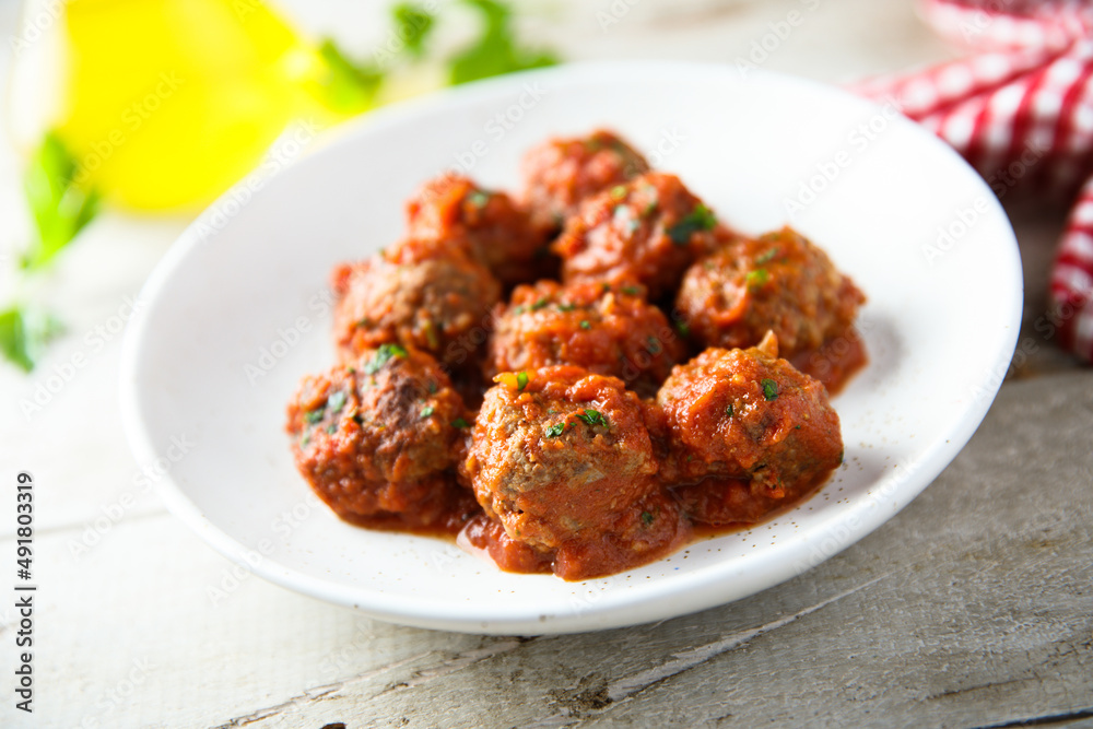 Homemade meatballs with tomato sauce