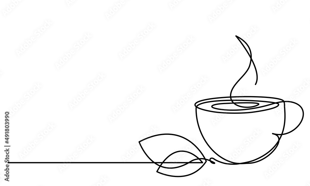 Cup of tea and leaf of tea. Mint tea. Green tea. Vector sketch ...