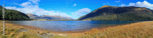 Panorama of Diamond Lake in the Otago Region of New Zealand's South Island. To the left of the picture are the Richardson Mountains and on the right is Mount Alfred photo