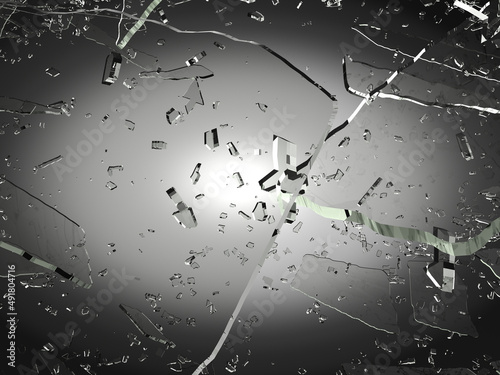 Pieces of glass broken or cracked or smashed