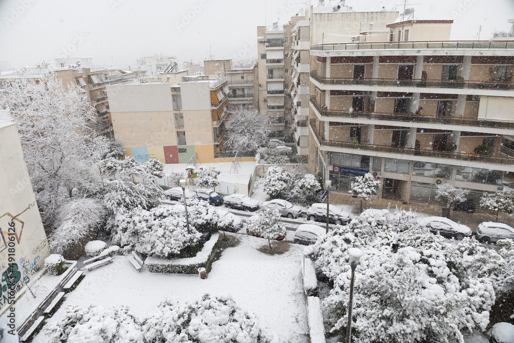 Snow in Athens, Greece