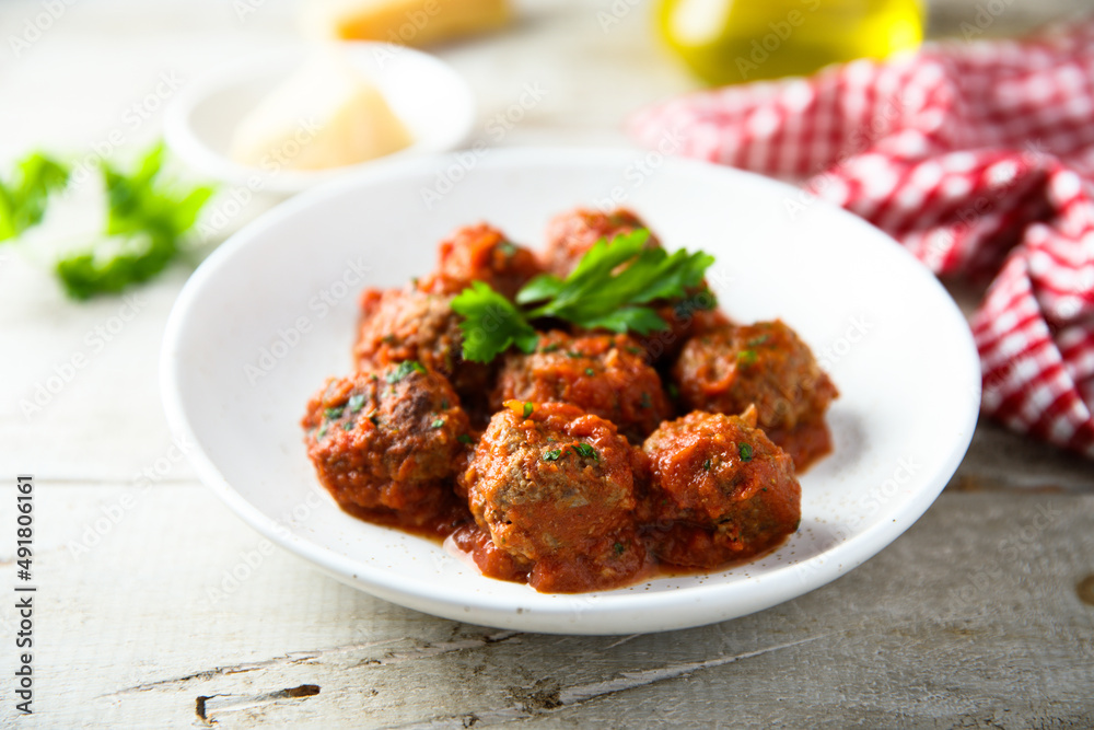 Homemade meatballs with tomato sauce