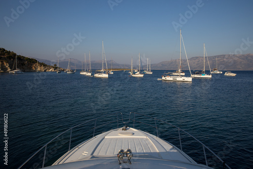 Beautiful seascape off the coast of Kastos island, Ionian sea, Greece in summer morning. Photo taken from the yacht.