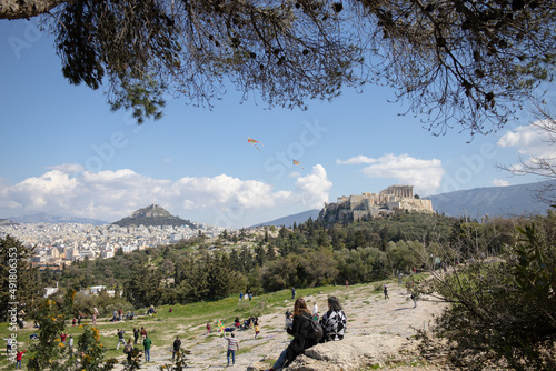 Kite flight in Athens on Clear Monday