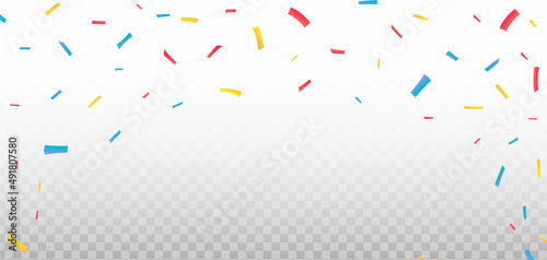 Colorful Party confetti and tinsel falling isolated on white background. Carnival elements vector. Anniversary and birthday celebration element. Colorful confetti and tinsel falling vector.